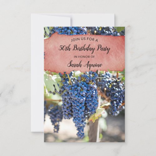 50th Birthday Watercolor Wine Stain Winery Invitation