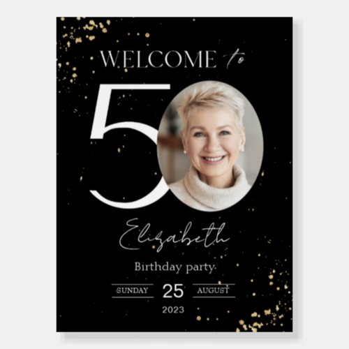 50th Birthday Welcome Sign Black Gold Board