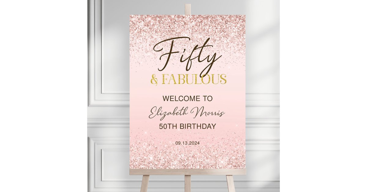 50th Birthday Welcome Sign Printable Rose Gold Fif | Zazzle