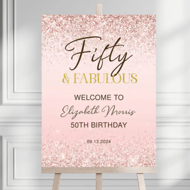 50th Birthday Welcome Sign Printable Rose Gold Fif | Zazzle