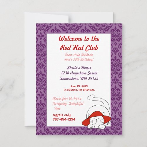 50th Birthday Welcome to the Red Hat Club Party Invitation