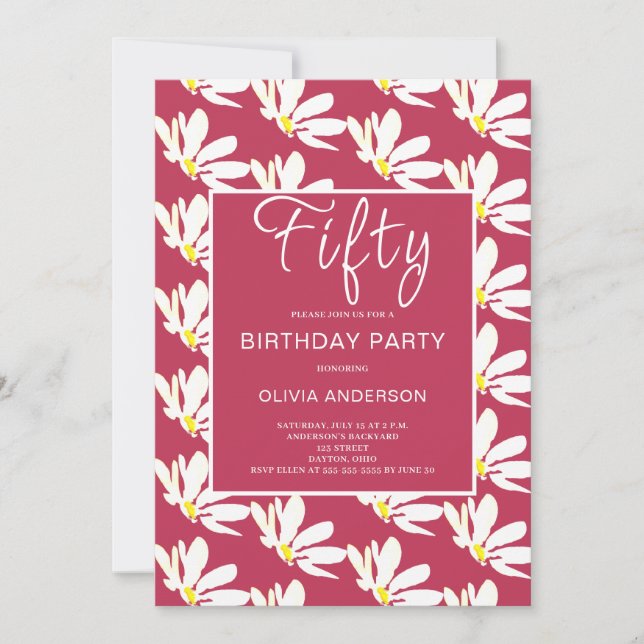 50th Birthday White Floral Daisy  Invitation (Front)