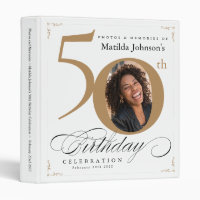 50th Birthday White Gold Calligraphy Elegant Photo