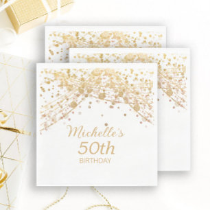 50th Birthday White Gold Glitter String Lights Napkins