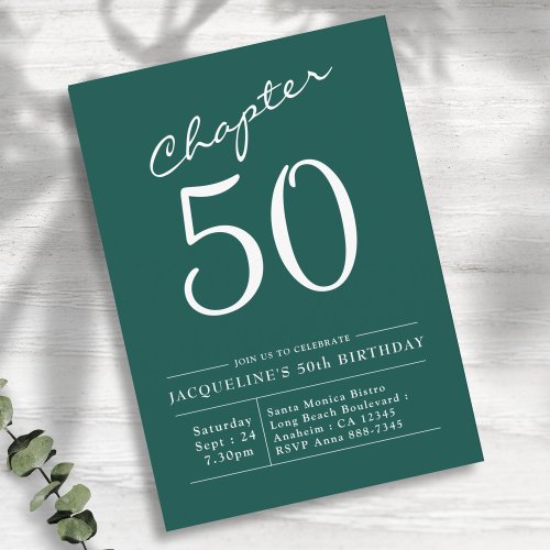 50th Birthday White Green Chapter 50 Invitation