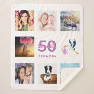 50th birthday white photo collage sherpa blanket