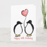 50th birthday wife penguin pink heart card<br><div class="desc">Penguin with a pink heart balloon 50th birthday wife/ girlfriend card.  
The card show can be personalized to include your own messages or ages.  
The perfect romantic and modern card for a husband or boyfriend to give their partner when she turns fifty.</div>