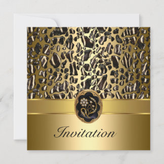 50th Birthday Wild Black Cream Gold jewel 3 Invitation