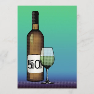 50th birthday : wine bottle & glass invitation