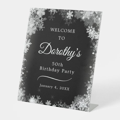 50th Birthday Winter Wonderland Snowflake Welcome Pedestal Sign