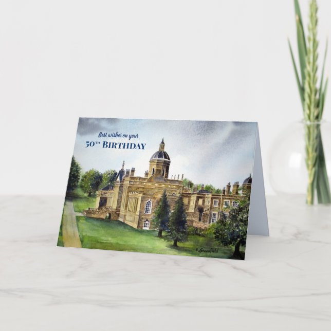 50th Birthday Wishes Castle Howard York Painting Card (Front)