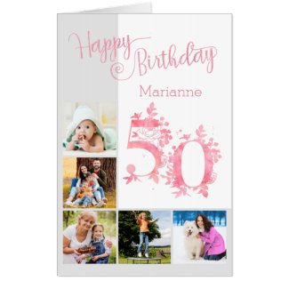 50th Birthday with 5 Photos and a Floral Number 50 Card