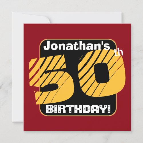 50th Birthday with Custom Name Striped Number A13 Invitation