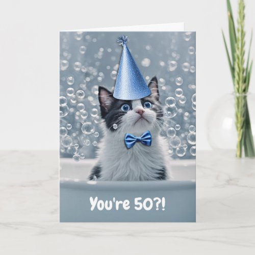50th Birthday with Cute Cat in the Tub 