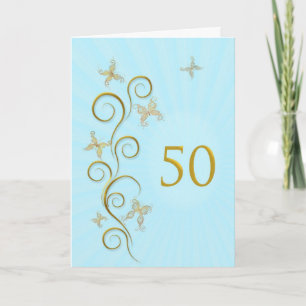 50th Birthday with golden butterflies Card