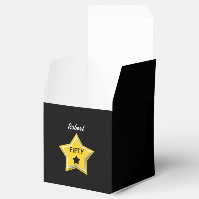 50th Birthday with Layered Stars GOLD BLACK L02Z Favor Boxes (Opened)