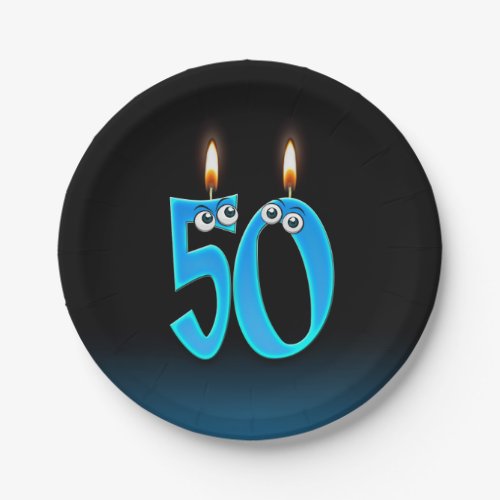 50th Birthday with lit candle numbers Paper Plates