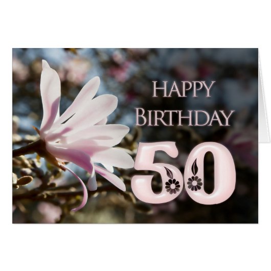 50th Birthday with magnolia Cards (Front Horizontal)