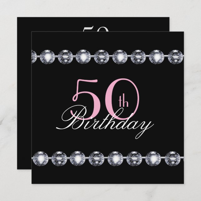 50th Birthday with Pink Glitter and Diamonds Invit Invitation (Front/Back)