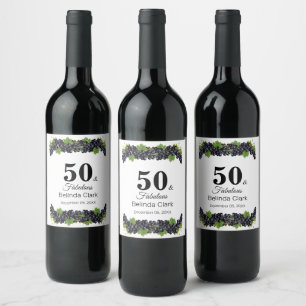 50th Birthday with Purple Grapes Wine Label