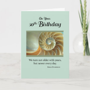 50th Birthday with Spiral Seashell on Green Card