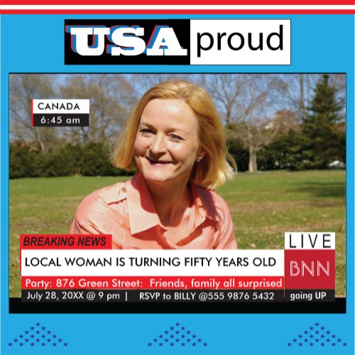 50th Birthday Womens Humor Breaking News TV Invitation