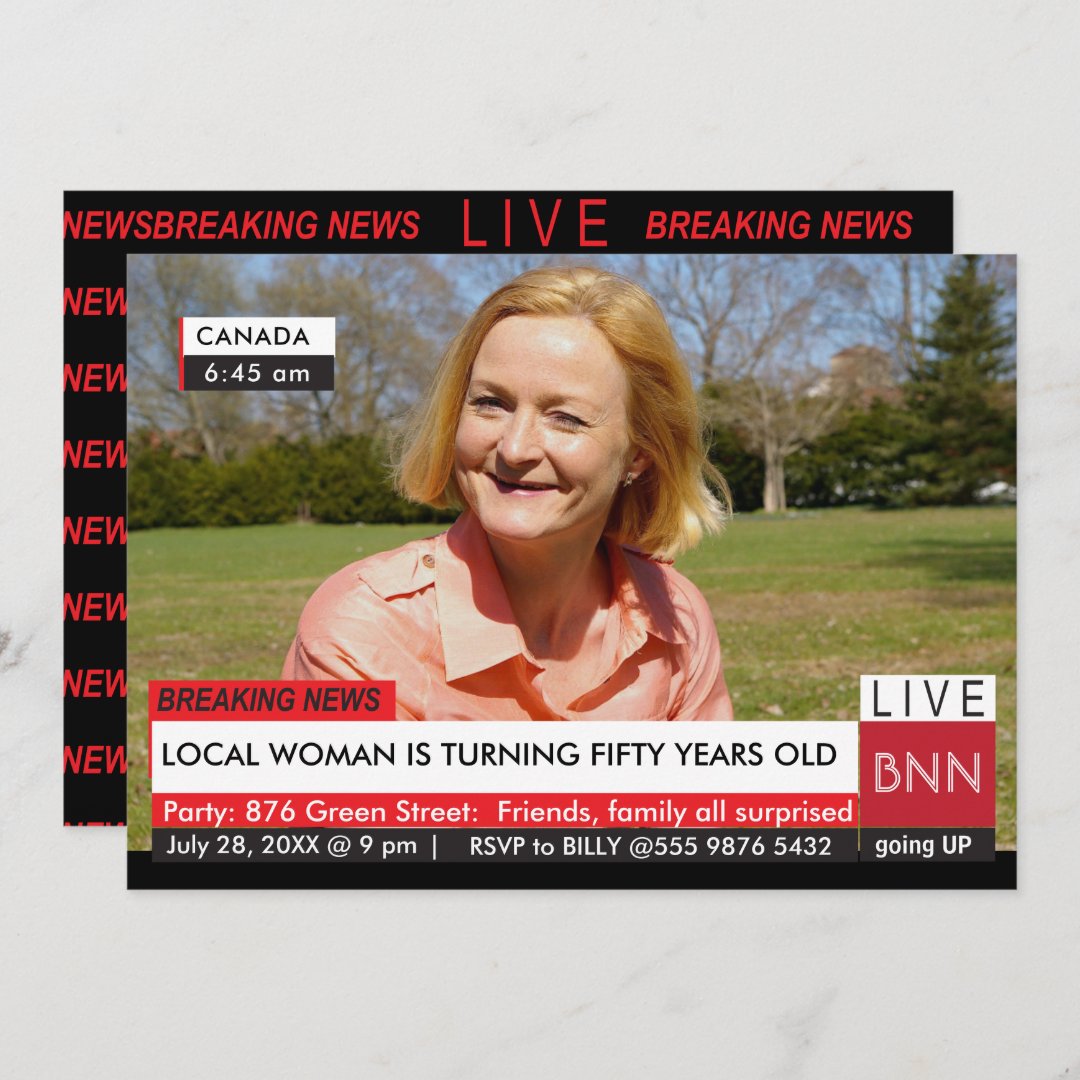 50th Birthday Womens Humor Breaking News TV Invitation Zazzle