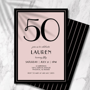 50th Birthday Women's Modern Minimal Black Pink Invitation