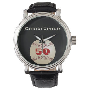 50th Birthday Wrist Watch, Personalized, Baseball Watch