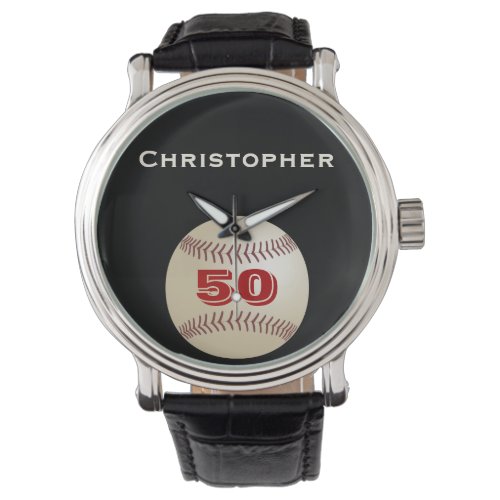 50th Birthday Wrist Watch Personalized Baseball Watch