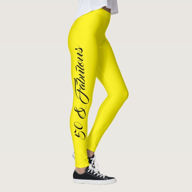 50th Birthday Yellow Black Stylish Bright Colorful Leggings (Right)