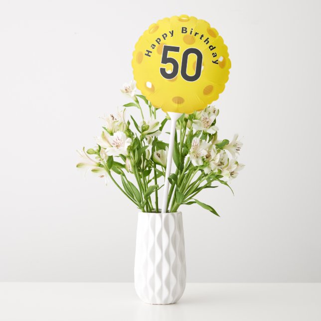 50th Birthday Yellow Pickleball Balloon (Vase)