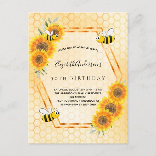 50th birthday yellow rustic sunflowers invitation postcard