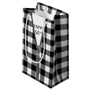 50th Birthday Zipper On Buffalo Plaid  Small Gift Bag