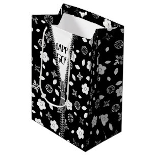 50th Birthday Zipper On Flowers Medium Gift Bag