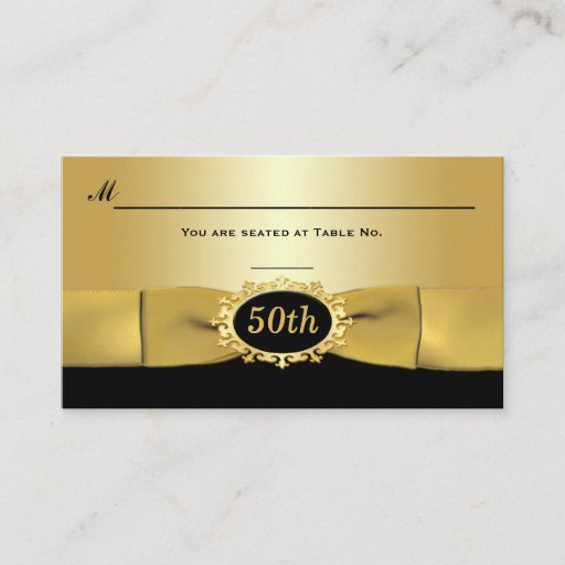 Customizable 50th Black and Gold Reception Place Card Business Card Template