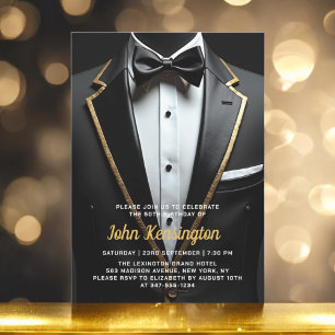 50th Black and Gold Tuxedo Birthday Event Invitation