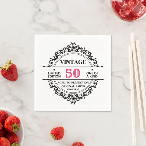 50th Black and Pink Vintage Birthday Napkins