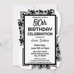 50th Black and White Birthday Party Invitation