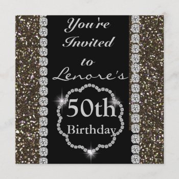 50th Black Bling Crystal Birthday Invitation by PersonalCustom at Zazzle