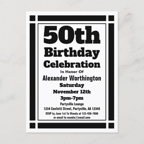 50th Black Geometric Birthday Invitation Postcard