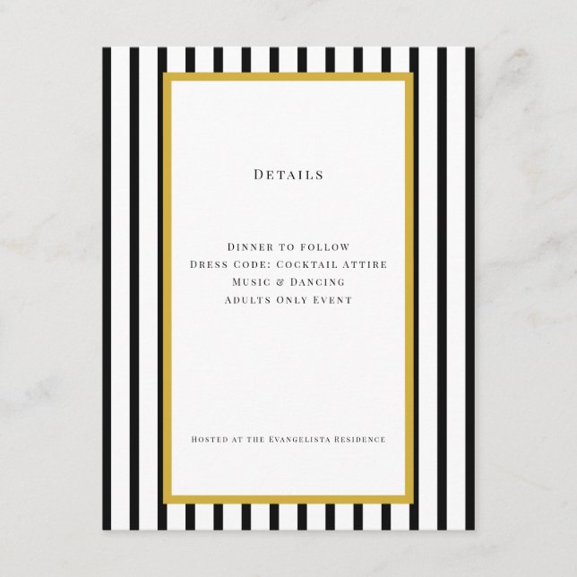 50th Black & Gold Birthday Details Card Insert (Front)