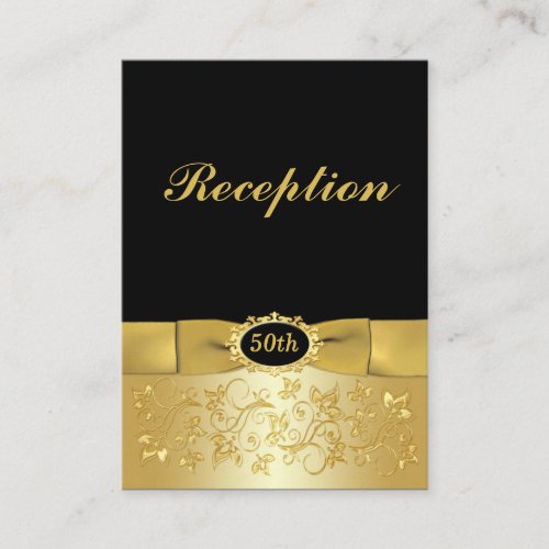 50th Black Gold Floral Scrolls Enclosure Card Business Card