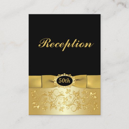 Customizable 50th Black Gold Floral Scrolls Enclosure Card Business Card