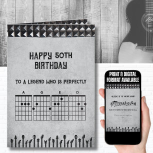 50th Black Gray Classic Rock Guitar Chord Birthday Card