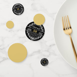 50th Black White and Gold Vintage Birthday  Confetti