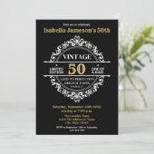 50th Black White and Gold Vintage Birthday  Invitation (Standing Front)