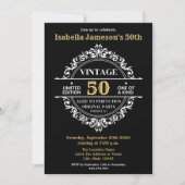 50th Black White and Gold Vintage Birthday  Invitation (Front)