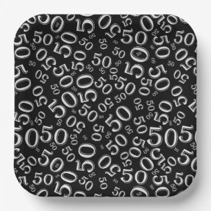 50th Black/White  Random Number Pattern Paper Plates