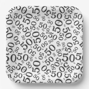  50th Black/White  Random Number Pattern  Paper Plates